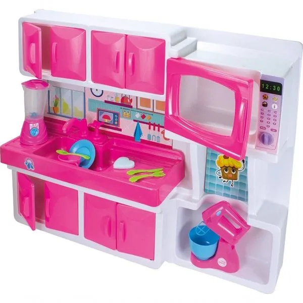 Cozinha Infantil Com Pia E Armário - Rosa