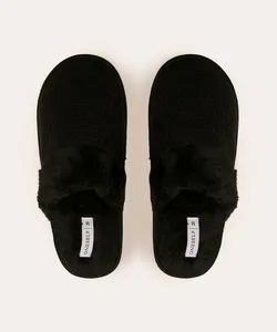 pantufa de tricô com pelo preta P
