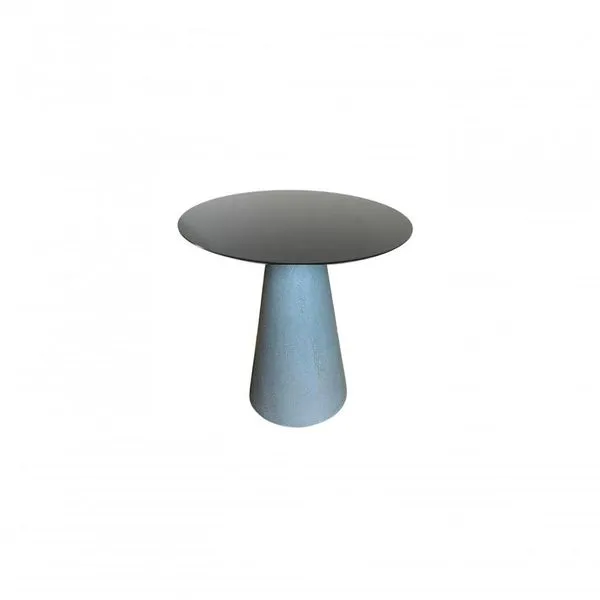Mesa De Apoio Cone Base Cimento Texturizado - Tampo Laqueado Preto 60cm Altura 60cm Branco