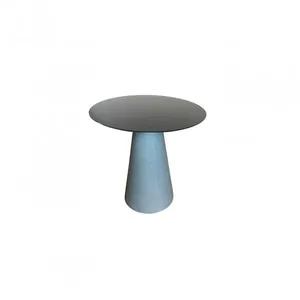 Mesa De Apoio Cone Base Cimento Texturizado - Tampo Laqueado Preto 60cm Altura 70cm Branco