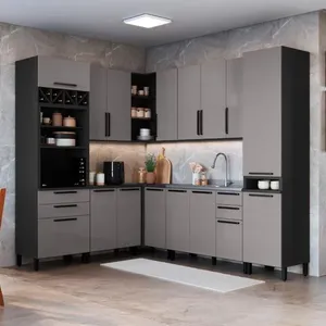 Cozinha Modulada Completa Fidelitá Mônaco 8 Peças 469cm 16 Portas 4 Gavetas Sem Tampo Chumbo/titânio