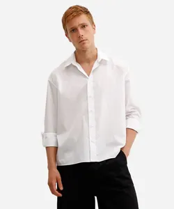 camisa oversized masculina de algodão manga longa off white PP