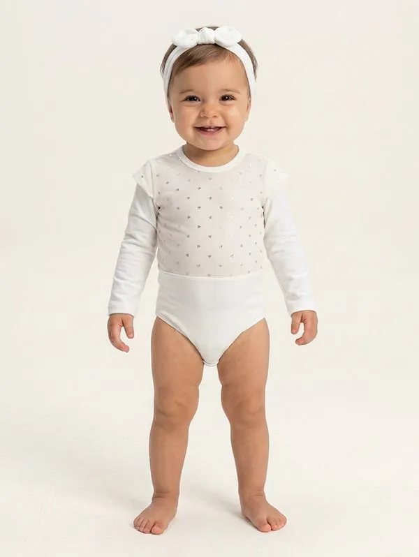 Body Crepe + Faixa de Cabelo Infantil Para Menina OFF WHITE 1