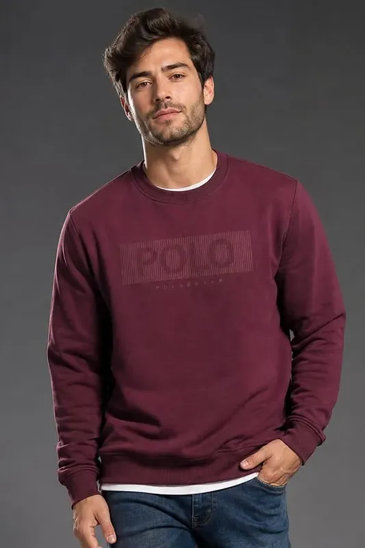 Blusa Moletom Gola Careca Silk Polo Wear Vinho M