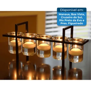 Porta-Velas 40cm Com 5 Xícaras Seraphic Preto A-MBI