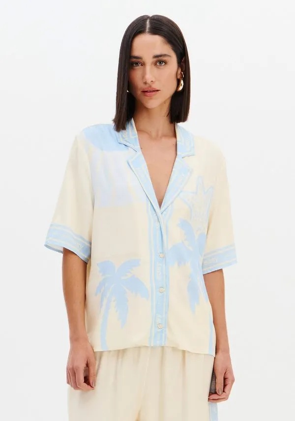 Camisa Manga Curta Estampada Azul G