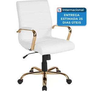 Cadeira De Escritório De Couro Com Encosto Médio Flash Branco Dourado A-MBI