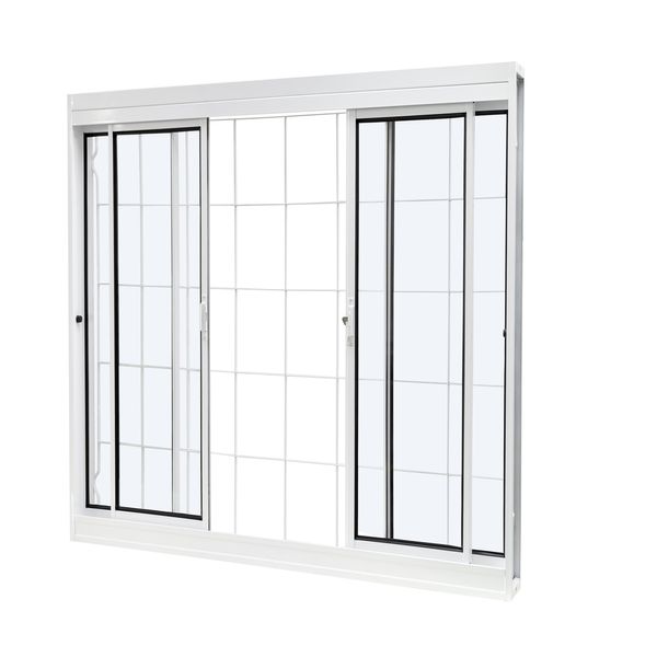 Janela Aço De Correr Quadriculada Com Vidro Liso 4 Folhas 200X100X12 Qualitysol Branco Ramassol