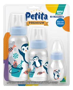 Kit 3 Mamadeiras bebe Premium 240 ML 140ML 60ML Bico Silicone Petita