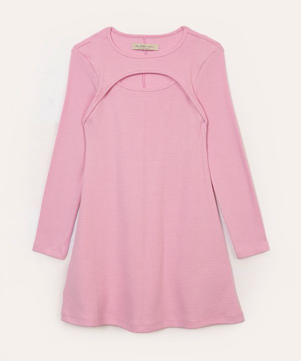 vestido de algodão infantil canelado com recorte rosa 10