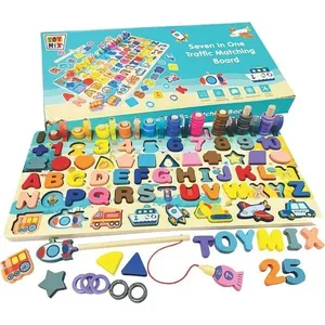 Brinquedo Pedagógico de Madeira Montessori 7x1 135 Peças com Varinha Magnética em MDF Toy Mix Brinquedo Pedagógico Montessori 7x1 135 Peças Varinha Magnética MDF Toy Mix