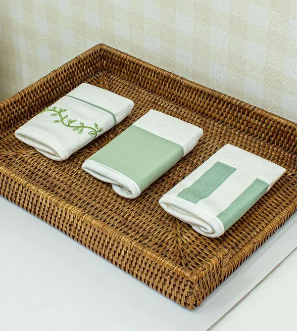 Kit Toalha de Boca Folhas com 3 unidades Verde