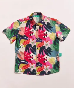 Camisa Infantil Kids Feline Tal Pai Tal Filho Estampada Tropical Manga Curta Multicor 4
