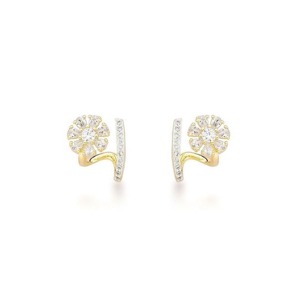 Brincos Flor De Zircônia Banhados Em Ouro 18k - Delicadeza E Brilho