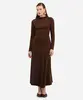 vestido midi feminino manga longa franzido marrom PP