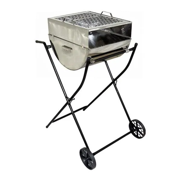 Churrasqueira a Carvão Portátil Aço Inox com Grelha e Carrinho com Rodas Inox Ouro Minas Master Churrasqueira a Carvão Portátil Aço Inox com Grelha e Carrinho Inox Ouro Minas Master