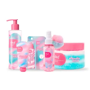 Kit Dauf Algodão Doce Sabonete Corporal 200g + Hidratante Para Mãos 50ml + Gloss Labial 7ml Rosa + Hidratante Corporal 190ml + Body Splash 100ml