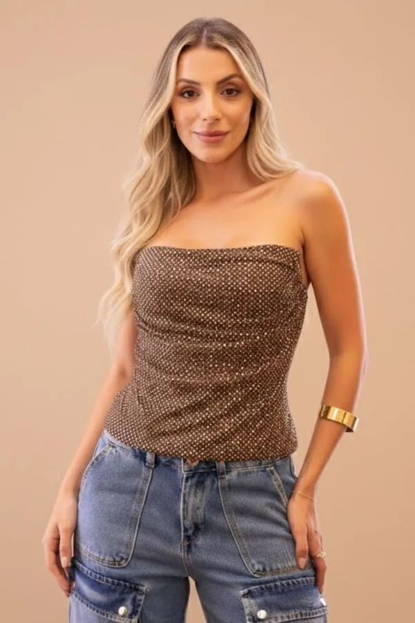 Corselet Com Strass Planet Girls Marrom M