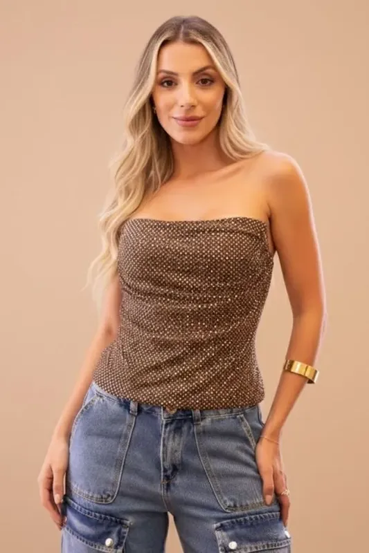 Corselet Com Strass Planet Girls Marrom M