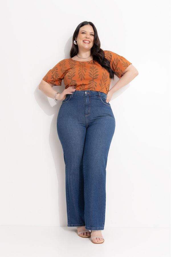 Blusa Estampa Folhas em Malha Fria Telha GG