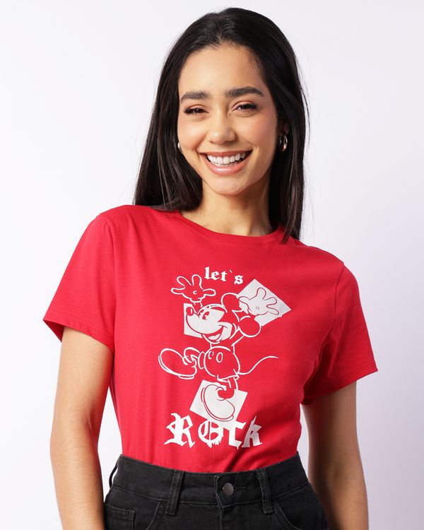 Camiseta Feminina Disney Mickey Manga Curta Vermelha M