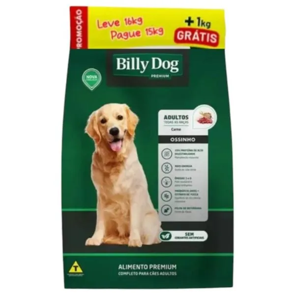 Ração Para Cães Adultos Billy Dog Ossinho Carne 16kg (MP)