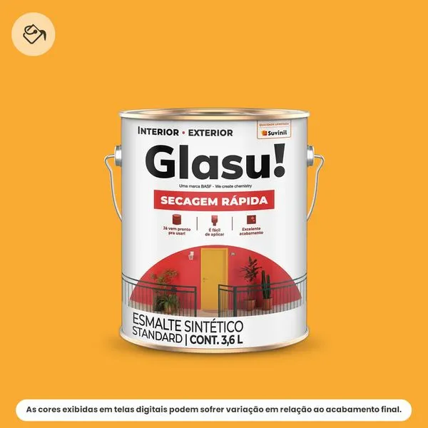 Tinta Esmalte Sintético Standard Brilhante Glasu Suvinil 3,6L Secagem Rápida Amarelo Ouro (MP)