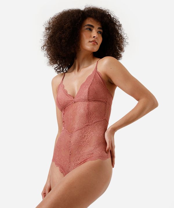 body de renda com recortes floral rosa M
