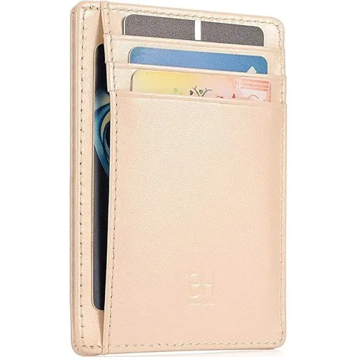 Porta-Cartão Gold House Fino Bloqueio RFID Couro Bege A-MBI