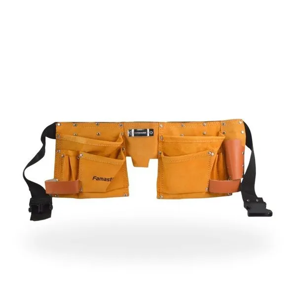 Cinturão para Ferramentas Famastil Duplo 10 Bolsos com Fivela em Aço e Compartimentos em Couro Cinturão para Ferramentas Famastil Duplo 10 Bolsos Couro e Aço