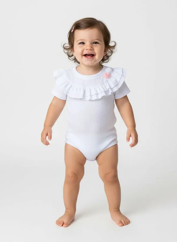 Body Canelado Infantil Para Menina - BRANCO 2