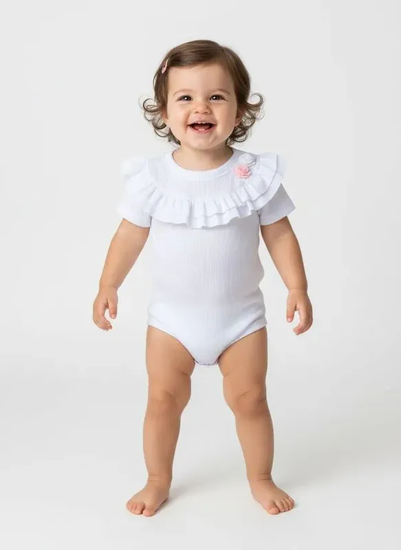 Body Canelado Infantil Para Menina - BRANCO 1