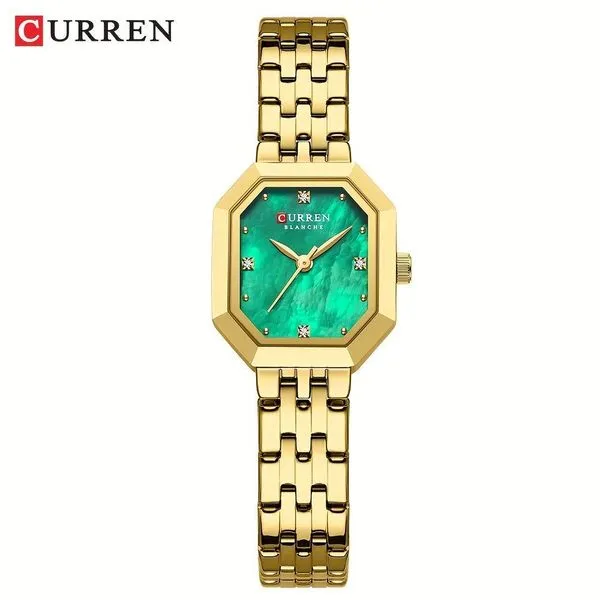 Relógio Feminino de Pulso Analógico Mostrador Quadrado Dourado com Pulseira em Aço Inox Elegante Curren Relógio Feminino de Pulso Analógico Mostrador Quadrado Dourado com Pulseira em Aço Inox Curren