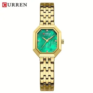 Relógio Feminino de Pulso Analógico Mostrador Quadrado Dourado com Pulseira em Aço Inox Elegante Curren Relógio Feminino de Pulso Analógico Mostrador Quadrado Dourado com Pulseira em Aço Inox Curren