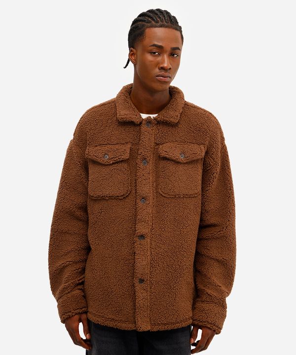jaqueta masculina de sherpa com bolsos marrom G