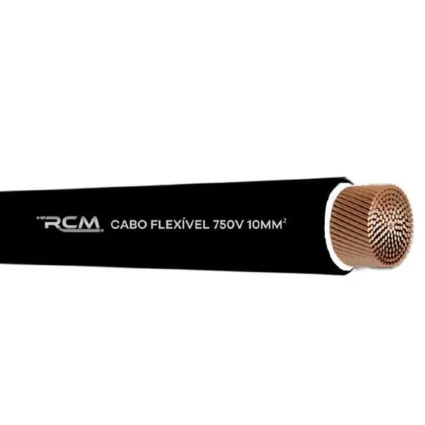 Cabo Flexível 10mm 750V para Instalações Residenciais e Comerciais Preto RCM Cabos Elétricos Fio Cabo Flexível 10mm 750V para Instalação Segura Preto RCM Cabos Elétricos