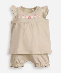 conjunto curto infantil texturizado floral verde 6-9