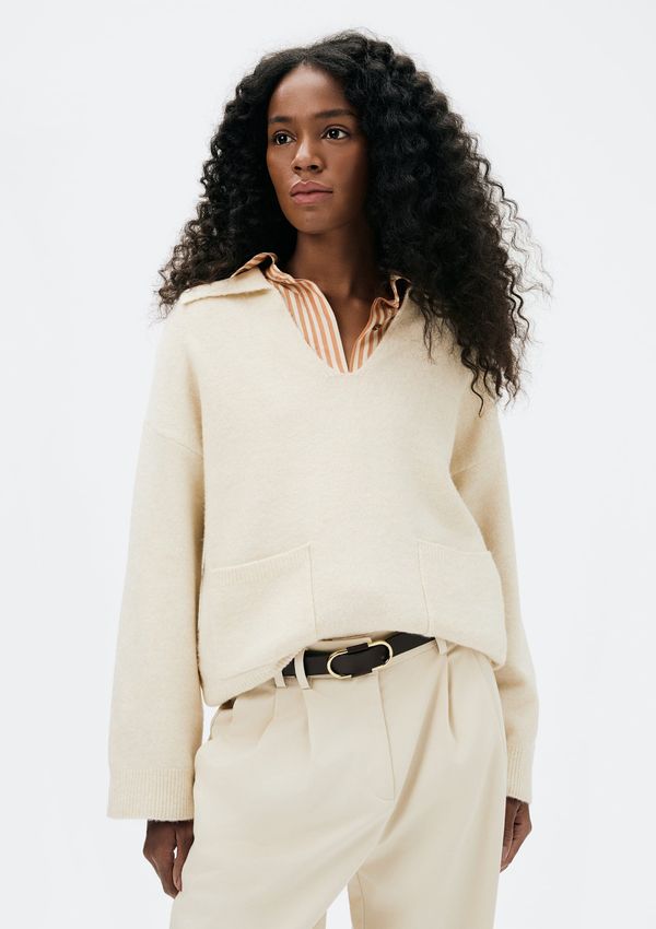Blusão Feminino Decote V Em Tricô - Creme G