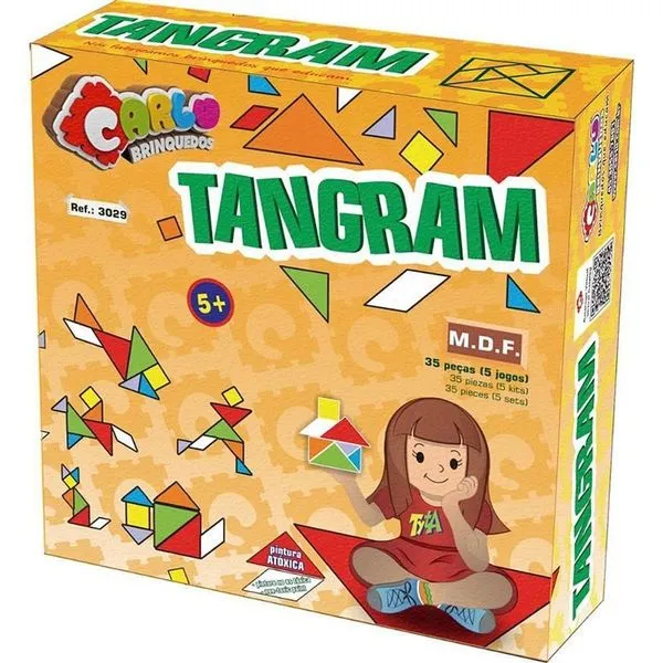 Brinquedo Pedagógico Tangram de Madeira 35 Peças em MDF Colorido Carlu Brinquedos Tangram de Madeira 35 Peças em MDF Pedagógico Carlu Brinquedos