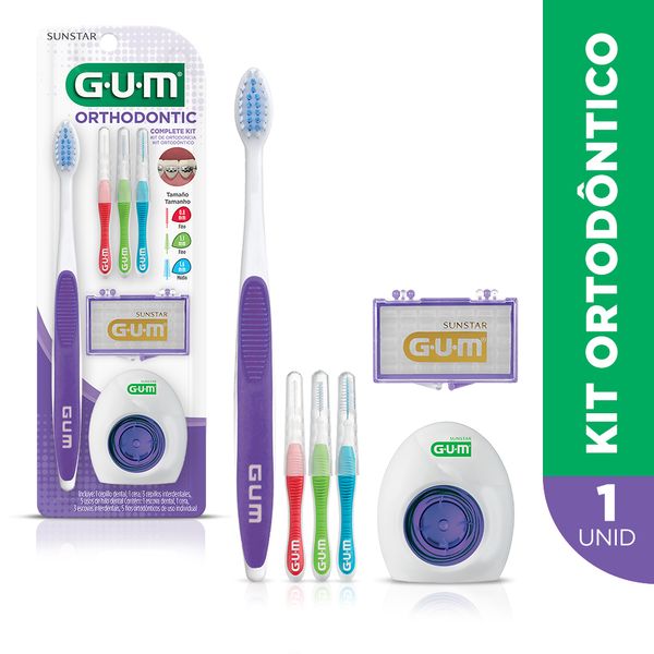 Kit Ortodôntico Gum 1 Escova Dentária + 3 Escovas Interdentais + Fio Dental + Cera