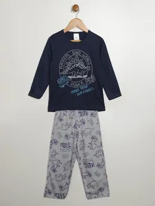 Pijama Longo Estampado Infantil Para Menino - MARINHO 3