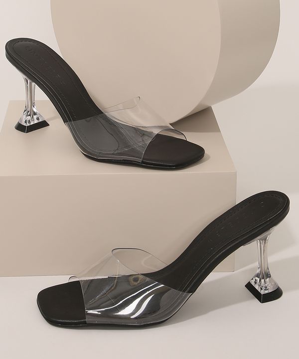 Tamanco Feminino de Vinil Salto Médio Oneself Transparente 38