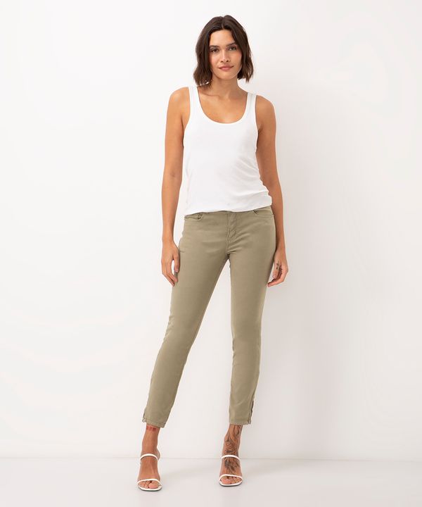calça de sarja super skinny cintura média verde claro 42