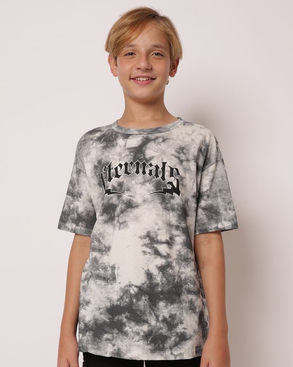 Camiseta Juvenil Algodão Estampada Tie Dye Manga Curta Cinza 12