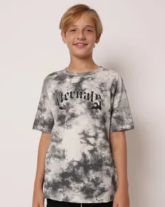 Camiseta Juvenil Algodão Estampada Tie Dye Manga Curta Cinza 14