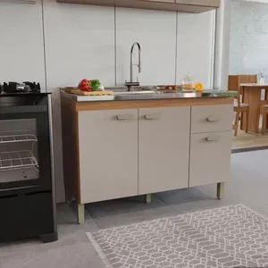 Balcão Modulado Para Cozinha Sem Tampo Fidelitá Mariana 120cm 3 Portas 1 Gaveta Freijó/camurça