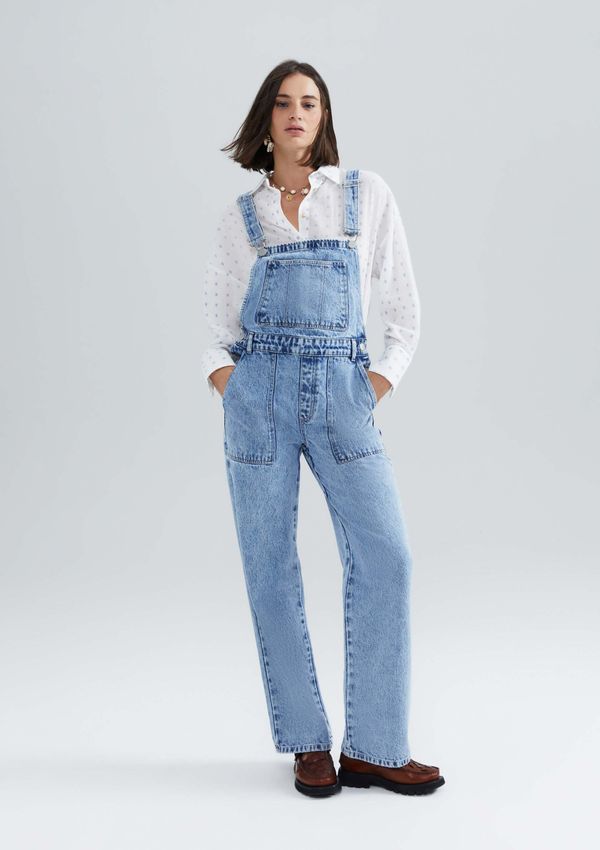 Jardineira Jeans Longa Reta - Azul P