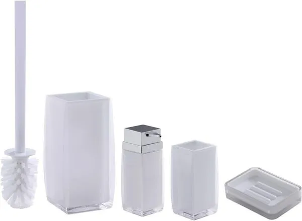 Conjunto Acessório Banheiro Astra Porta Objetos Sabonete Líquido Saboneteira Escova Sanitária Branco