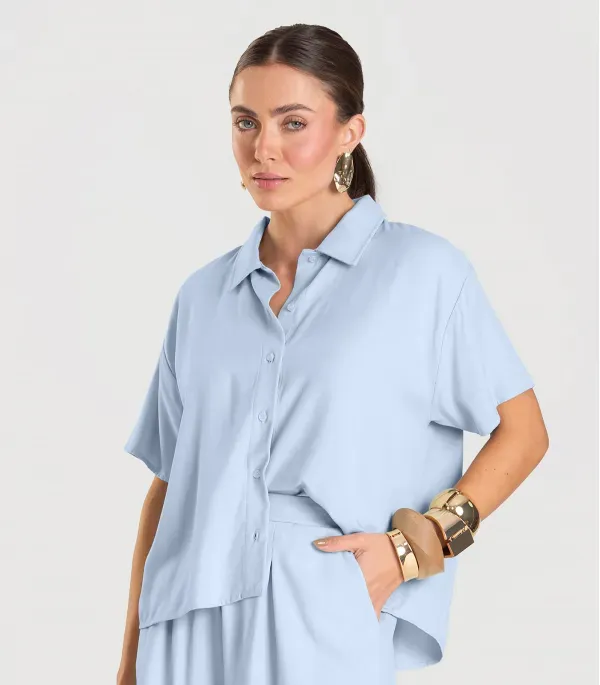 Camisa Feminina em Tecido de Viscose Dianna Azul P