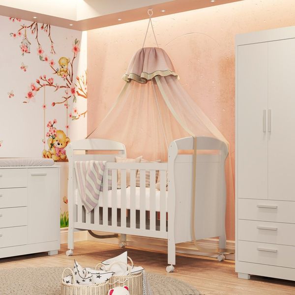 Berço para Quarto de Bebê 2 em 1 Danny Areia Fosco